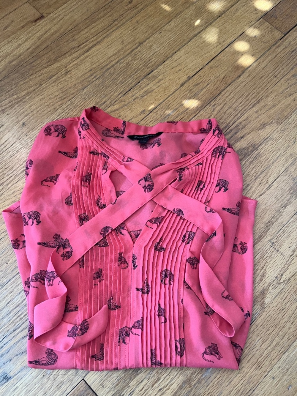 Coral pink Banana Republic pleated-front blouse